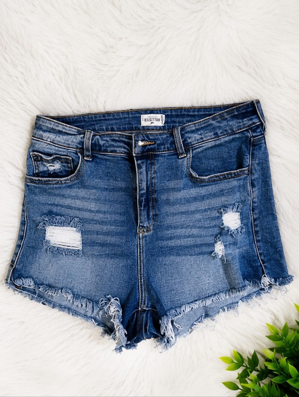 Hollister Distressed Denim Shorts | High Rise | Frayed Hem | Women's Jean Shorts